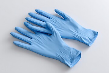 Medical blue surgical gloves on white surface, perfect for healthcare, sanitation, and protection