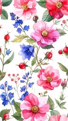 Floral pattern with vibrant pink and blue flowers