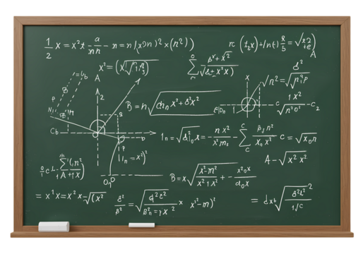 Mathematics Equations Chalkboard: Algebra, Calculus, Geometry Formulas Background