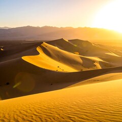 Golden desert dunes at sunrise