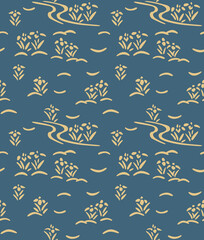 Japanese Flower River Flow Vector Seamless Pattern