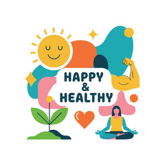 Aesthetic Happy and Healthy Positive Vibes Groovy Retro Good Vibes Graphic