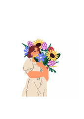 Woman with bouquet or mother flowers.ai