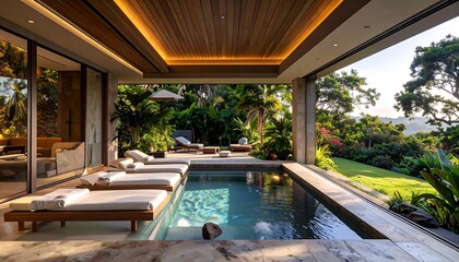 Luxurious modern patio with pool