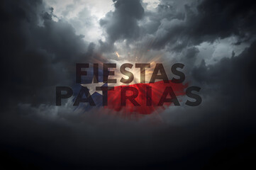 Fiestas Patrias - Glowing Chilean Flag with Dramatic Clouds