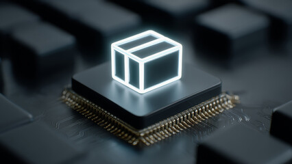 Ai powered customer support for ecommerce concept with glowing package icon on microchip representing technology and service innovation