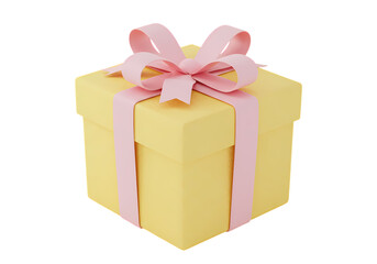 Obraz premium Pastel Yellow Gift Box with Pink Ribbon: A Delightful 3D Render