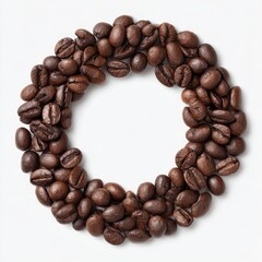 Coffee beans arranged in a circle on a white background