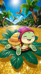 Watercolor cute turtle illustration - Cartoon style animal