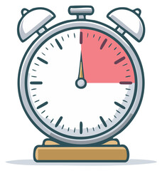 Cartoon illustration of a retro alarm clock with red time markings, vintage style.