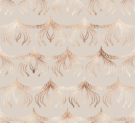 Art decorative floral seamless pattern with gold flower tiles.
