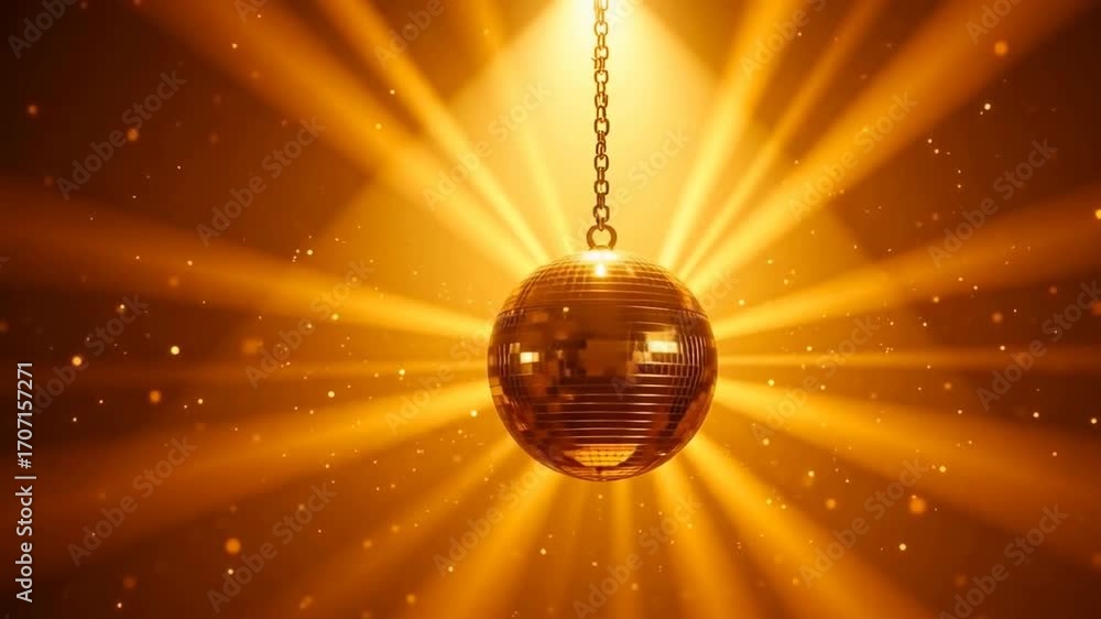 Aufkleber the main object is a disco ball suspended on a chain. it glitters and reflects light, creating spect