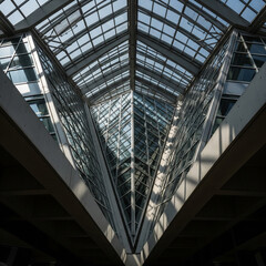 Fototapeta premium Modern Geometric Roof Structure with Architectural Symmetry and Clean Lines