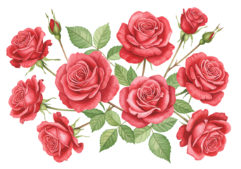 Watercolor Red Roses: Botanical Illustration, Floral Arrangement, Romantic Roses, Wedding Flowers, Nature Print