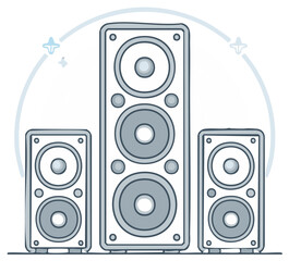 Illustration of a set of speakers, various sizes, a design concept for audio equipment.