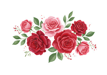 Obraz premium Elegant Red and Pink Rose Bouquet: Watercolor Floral Arrangement