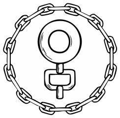 Doodle of Female Symbol Enclosed in Chain Circle Illustration of Feminine Power Equality and Freedom with Chains
