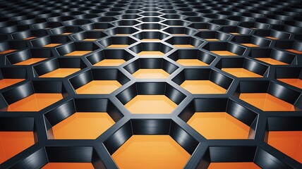Fototapeta premium Abstract Honeycomb Pattern Black Hexagons Orange Background