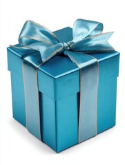 Obraz premium Small Teal Gift Box with Silver Ribbon Bow on White