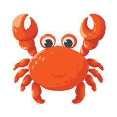 Cute cartoon crab vector illustration with smiling face and big claws, perfect for seafood restaurant mascot, children education design, summer beach theme, ocean animal clipart and holiday decoration