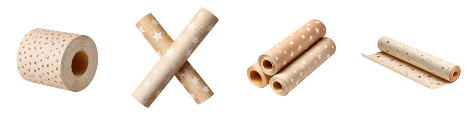 Neutral Gift Wrapping Paper Rolls with Star Pattern, Isolated