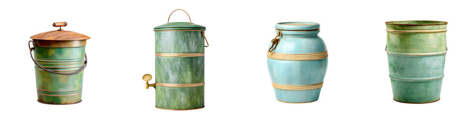 Collection of Rustic Kitchen Canisters: Watercolor Illustration on White