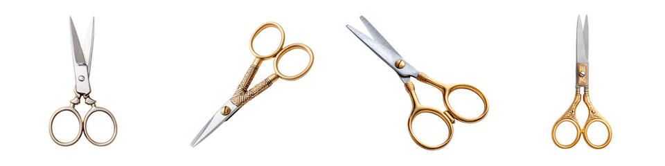 Set of Vintage Scissors: Gold and Silver Metal Beauty Tools