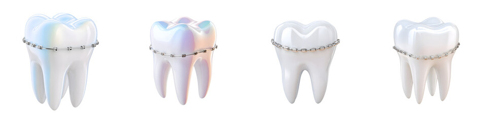 Tooth with Braces Set: Orthodontic Treatment, Isolated