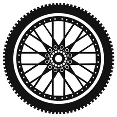 Obraz premium Black and white illustration of a spoked motorcycle wheel with a knobby tire