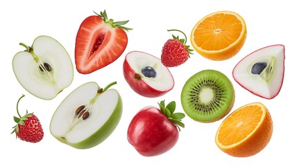Naklejka premium Fresh Fruit Slices Floating in Air Healthy Eating