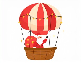 Santa Claus flying a hot air balloon, bringing joy to everyone 