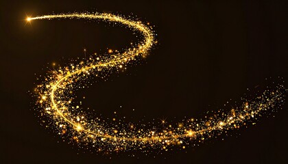 Sparkling golden glitter trail that create a dazzling effect against a dark backdrop. This image is perfect for adding a touch of magic and sophistication to your designs