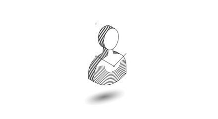 Geometric profile placeholder, faceless human form from circles and rectangles, isometric angle, floating shadow, modern style.