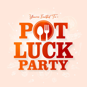 Potluck party, food, meal sharing, thanksgiving festival logo and background concept. Employee, workers, community get together and celebrating picnic.