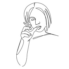 Obraz premium One continuous single drawing line art flat doodle female, smoke, girl, woman, cigarette, fashion, lip, sexy. Isolated image hand draw contour on a white background 