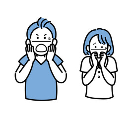 驚き、困惑する医師と看護師のカットイラスト