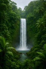 Fototapeta premium Majestic waterfall surrounded by tropical jungle