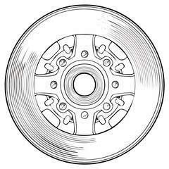 Mechanical Brake Disc Illustration Line Art Close Up