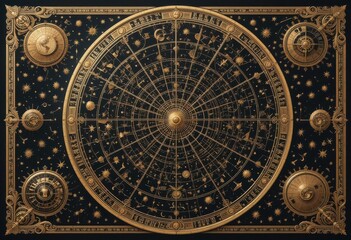 Naklejka premium Ornate Star Charts A Gilded Holographic Projection of the Heavens in Baroque Detail
