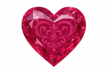 Heart-shaped gemstone with floral decorations glittering on a transparent background, ideal for valentine's day projects