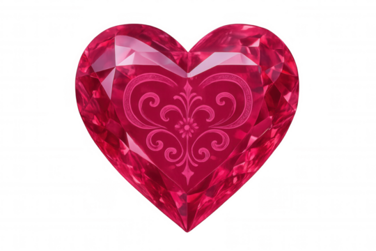 Heart-shaped gemstone with floral decorations glittering on a transparent background, ideal for valentine's day projects