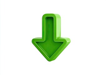 3D rendered, bright lime green downward-pointing arrow icon, outlined in darker green, against a plain white background