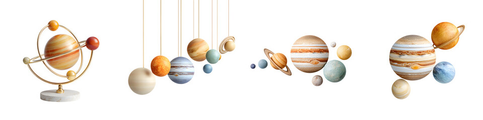 Solar System Model Collection Isolated on White: Educational and Decorative