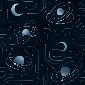 Celestial Circuit Tech Orbit Seamless Pattern