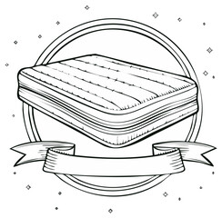 Mattress Icon in Circle Frame with Banner, Orthopedic Bedding Outline Illustration, Sleep Quality Concept