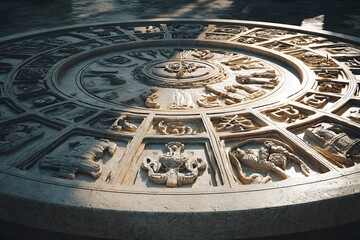 Ancient astrological zodiac wheel bathed in light for spiritual guidance and esoteric knowledge seekers, ideal for astrology websites and content