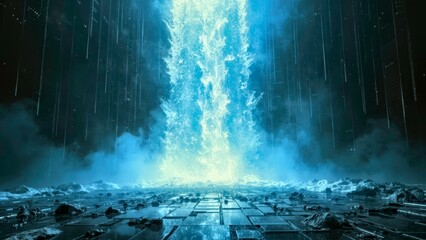 Technological Blue and White Waterfall Glowing Background