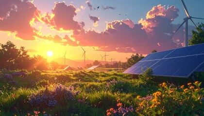 Sunset over a sustainable landscape