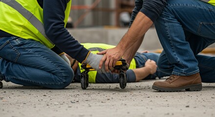 Construction Workers Providing First Aid to Injured Colleague