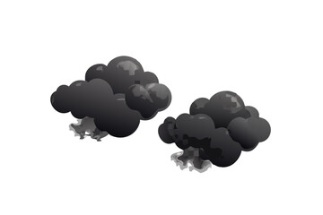 Two dark smoke clouds with ash rising from the ground